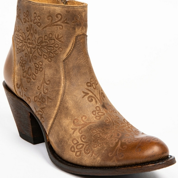 Shyanne Rustic Tan Floral Heeled Ankle Western Style Boots Sz 7 - Picture 2 of 9